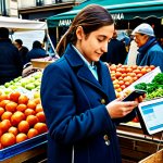 힌디어와 결제 시스템 - UPI Payment at a Market Stall**

"A vendor at a bustling Parisian market stall, surrounded by fresh ...
