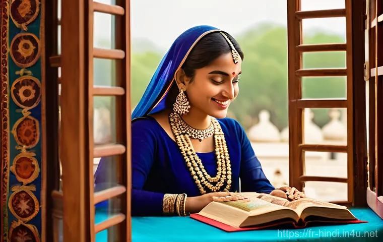 힌디어 번역가 되는 법 - **Cultural Immersion and Linguistic Bridge:**
"A vibrant, sunlit indoor scene featuring an adult...