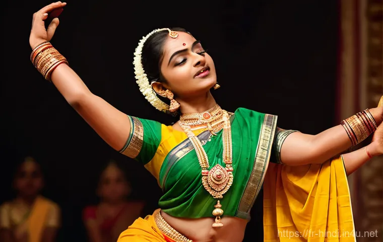 힌디어와 인도의 전통 춤 - **Prompt 1: Bharatanatyam Dancer's Expressive Performance**
    "A stunning Bharatanatyam dancer, ad...